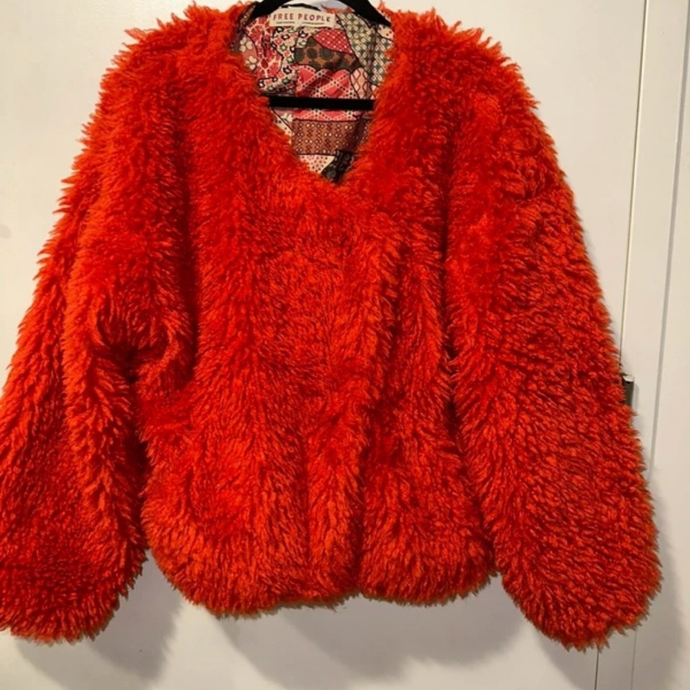 Free People Red Fuzzy Utility Jacket